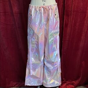 Iridescent Rainbow Pink Wide Leg Cargo Pants